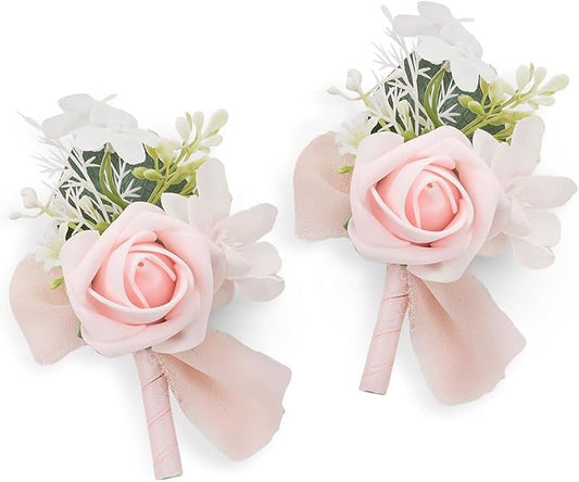 TINGE TIME Boutonniere for Men Wedding,Groom and Best Man Boutonniere for Wedding Ceremony Anniversary, Formal Dinner Party and Rustic Spring Wedding Marriage (2, Pink)
