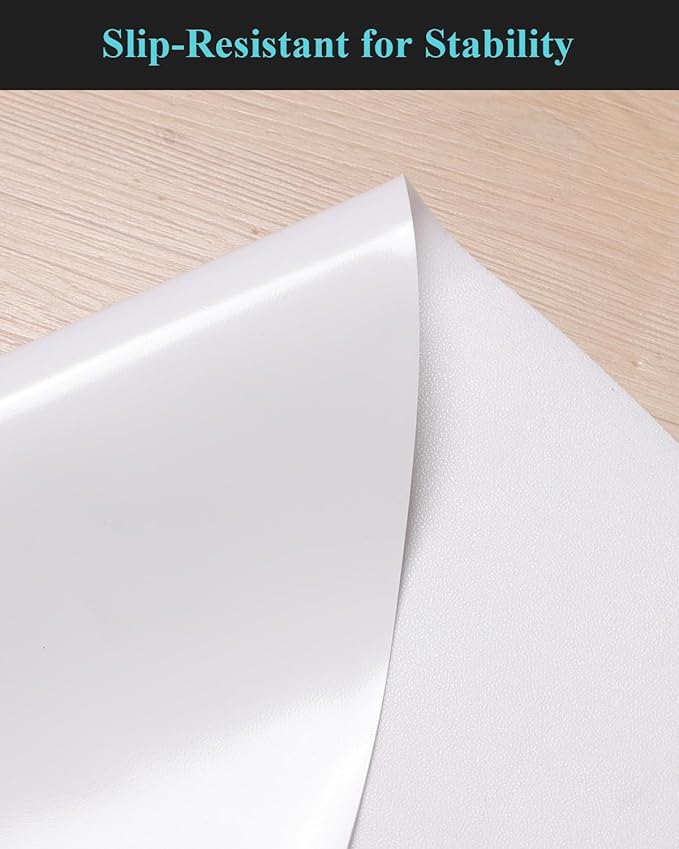 Pure White Plastic Table Cover Protector, 48" Round Waterproof Easy Flat PVC Desk Pad Mat, 1.5mm Thick Vinyl Table Top Protector for Dining Room Table, Office, Dresser