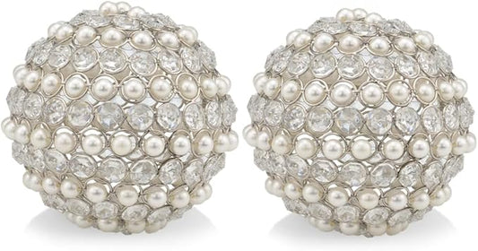 Modern Day Accents 3878 Facetas Perla 4" Silver Cristal & Pearl Spheres - Set of 2, Home Decor, Coffee Table Decor, Decorative Balls, Gem Sphere Ball, Modern Home Decor, Bowl fillers, Gemstone