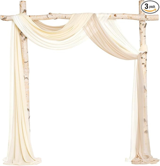 Ling's Moment Wedding Arch Draping Fabric 3 Panels 20Ft Beige Chiffon Fabric,Sheer Hanging Drapes Arrangement for Wedding Ceremony Backdrop Outdoors Party Swag Home Decor (Cream & Nude & Ivory)