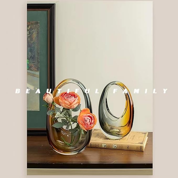 Crystal Vase, Modern Decorative Vase, Minimalist Floral Vase, Light Luxury Style for Home Decor, Centerpiece, Office, Pampas Grass, Dried Flowers, Flowers and Buds (S-Caramel)