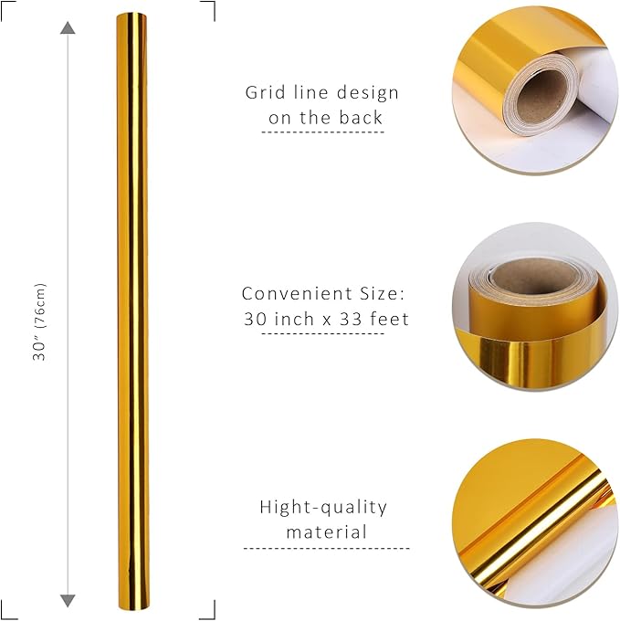 LaRibbons Gold Metallic Wrapping Paper, 30 Inch X 33 Feet (82.5sq.ft) Solid Color Paper Roll, Gift Wrapping Paper Rolls for Wedding, Birthday, Baby Shower