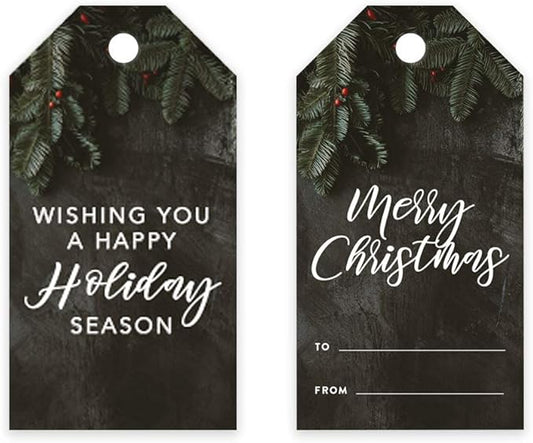 Andaz Press Christmas Holiday Season Classic Gift Tags, Merry Christmas to from and Wishing You A Happy Holiday Season, Green Christmas Tree Branch Design, Holiday Events, Parties, Favors, 60-Pack