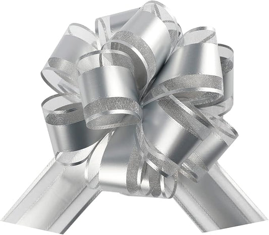 12 Pieces Pull Bow Wrapping Pull Bow Ribbon Pull Bows for Wedding Baskets,6 Inches Diameter Gift Bows, Large Bows for Presents. (Silver)