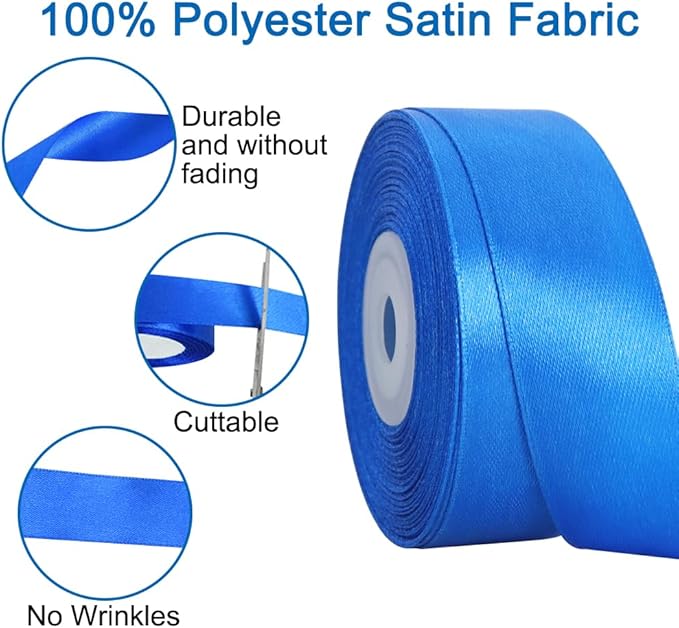 TONIFUL Royal Blue Satin Ribbon 1 Inch X 25yds Solid Silk Ribbons for Gift Wrapping, Craft, Floral Bouquets, Valentine's Day Christmas Gift Wrapping, Party Wedding Decoration