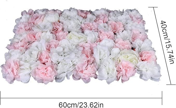 12 Pcs Artificial Flower Wall Panels 60x40cm 3D Flower Background for Wall, Wedding Flower Decorations Wall Silk Rose Panels for Candy Wall, Photo Areas, Stage Background Wall, 24 x16inch