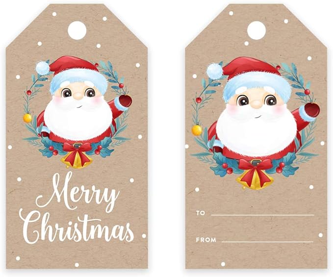 Andaz Press Christmas Holiday Season Classic Gift Tags, Merry Christmas to from Classic Favor Tags, Santa with Christmas Wreath Design, for Holiday Events, Parties, and Favors, 60-Pack