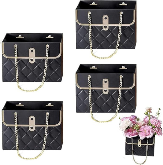 NADUSEP 4 PCS Flower Paper Gift Bag, Bouquet Storage Bucket Florist Handbag with Metal Chain Flower Boxes, Gift Wrap Bag for Arrangements Graduation Wedding Birthday Anniversaries Party, Valentine's Day, Mother's Day Bridal Shower, Anniversary, Thanksg...