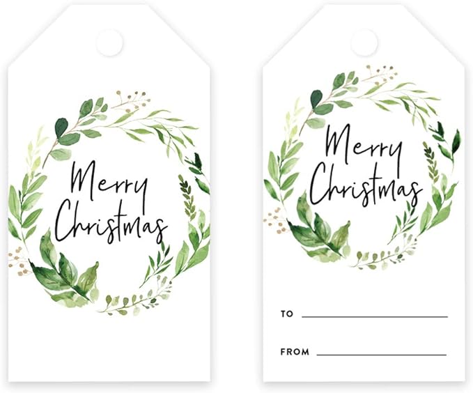 Andaz Press Christmas Holiday Season Classic Gift Tags, Merry Christmas to from Classic Favor Tags, Watercolor Greenery Wreath Design, for Holiday Events, Parties, and Favors, 60-Pack