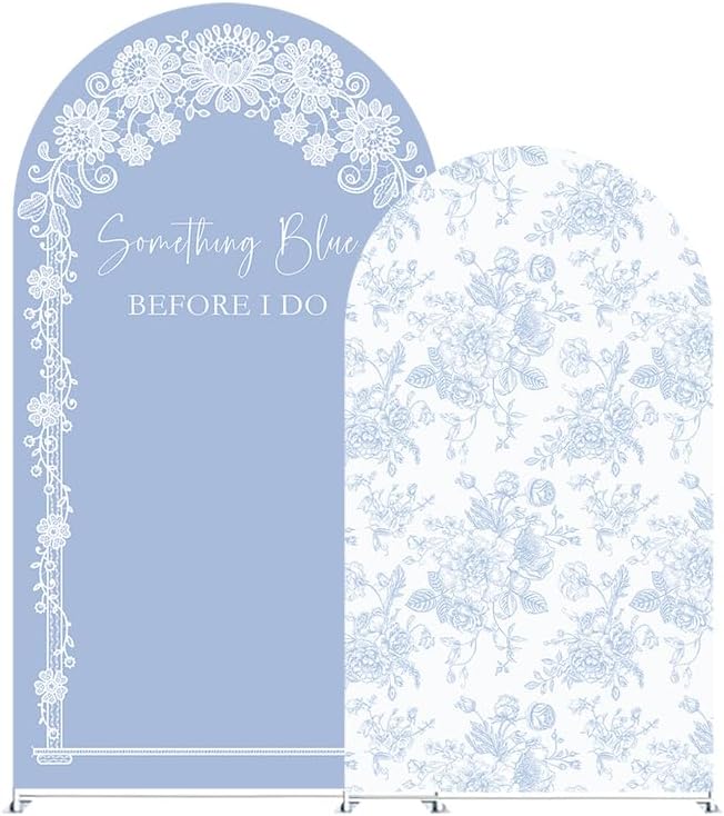 Something Blue Before I Do Arch Backdrop Cover Wedding Bridal Shower Bride to be Toile Party Arch Fabric Cover Blue Bloom Floral Baby Shower Decors (4X7.2ft,4287)
