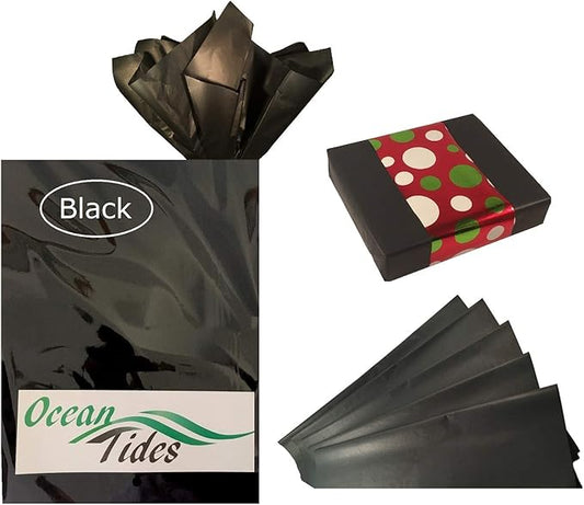 Ocean Tides 500 Sheets (14 x 20 Inches) Christmas Wrapping Paper – Gift Wrapping Tissue Paper Bulk for Crafts, Birthdays, & Holidays – Colored Tissue Papers for Gift Bags & Decorations, Black