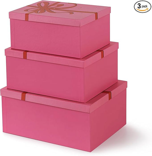 Soul & Lane Pink Valentine's Day Gift Boxes for Presents, Set of 3 Blush Sparkle Cardboard Storage, Large Decorative Keepsake Boxes with Lids for Gifts, Clothing, Decoration