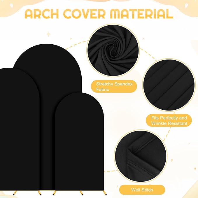 FUHSY Metal Arch Backdrop Stand and Cover Set - 6FT, 6.6FT, 7.2FT - Black - Wedding, Baby Shower, Party - Metal & Spandex