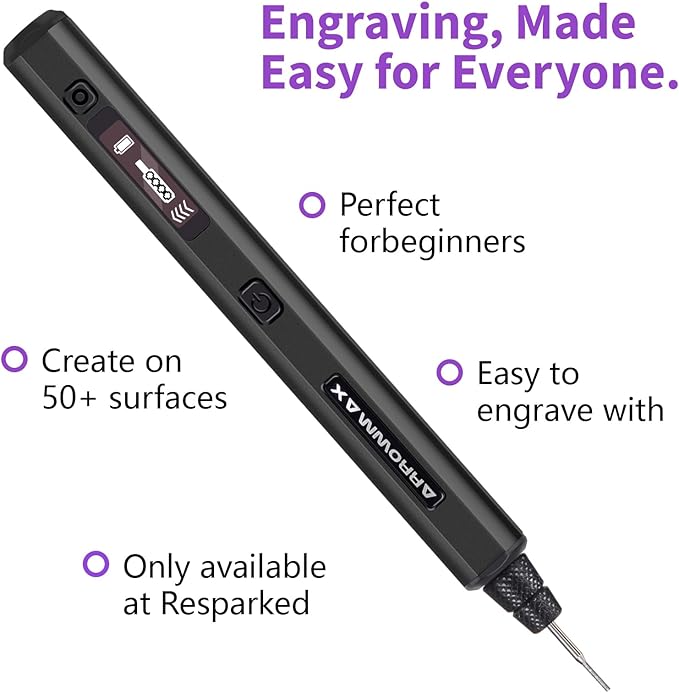 AM ARROWMAX Mini Engraving Pen: Ultimate Cordless Portable Tool for Artists & DIYers - Engrave 50+ Surfaces - Beginner Friendly - Engraving Pen for Bead, Metal, Wood, Glass and Plastic,Black