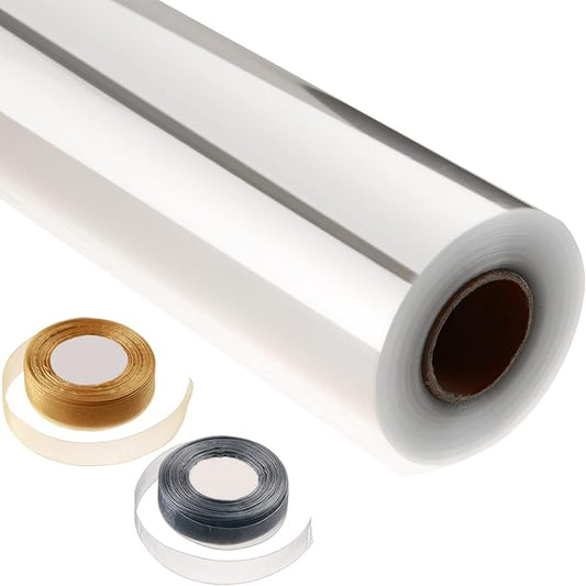 Clear Cellophane Wrap Roll 31.5" Wide x 220 Ft Long, 3 Mil Thick Plastic Wrapping Paper for Gift Baskets Heavy-duty Transparent Cellophane Wrap Sheets for Flower Bouquets, Arts & Crafts Food Safe, 2