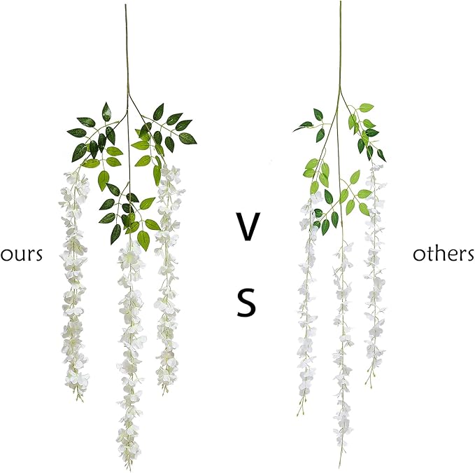 Duovlo 12 Piece Artificial Silk Wisteria Vine 3.6 Feet Ratta Hanging Flower Garland String Home Party Wedding Decor (White)