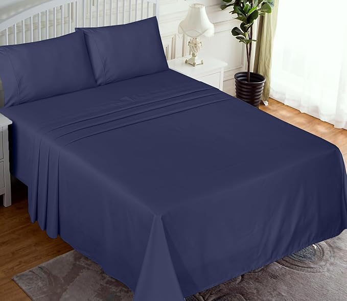 RUVANTI 100% Cotton Full Size Bed Sheets, 4 Pieces, Soft & Breathable Percale Weave Bedding, Deep Pocket 16", Hotel Standard, Crisp Cool Feel, Durable, Perfect Sheet Set Dyed, Crown Blue
