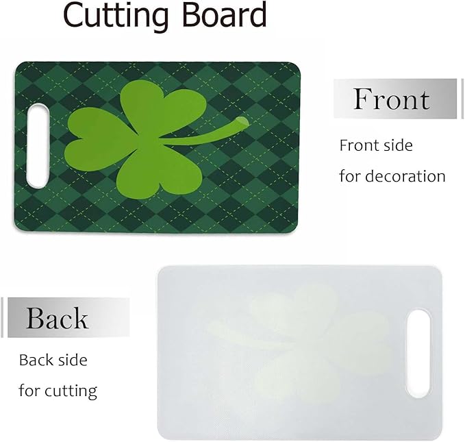 Clover Leaf Cutting Board St. Patrick's Day Green Geometric Stripes Cutting Boards Kitchen Chopping Board With Handles Non Slip 16 x 10 x 0.24 Inch