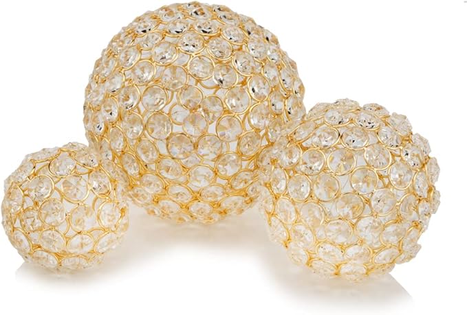 Modern Day Accents Facetas 4" Gold Cristal Spheres - Set of 2