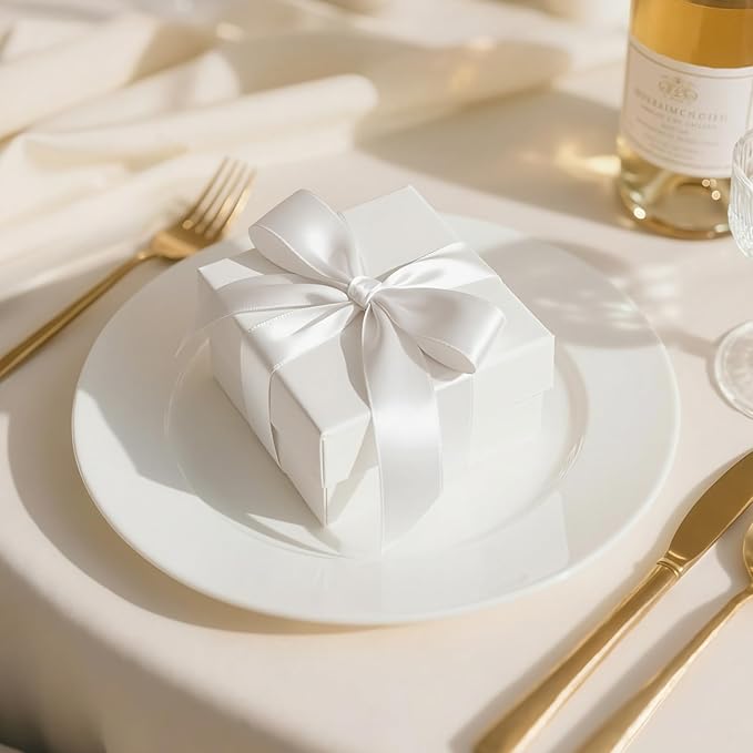 Double Face White Satin Ribbon 1-1/2 inch X 25 Yards Polyester White Ribbon for Wedding Decor, Wreath, Gift Package Wrapping and Other Projects