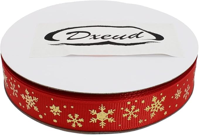 Gold Printing Snowflake Grosgrain Ribbon 25 Yard Each Roll 100% Polyester Woven Edge (5/8", Red)