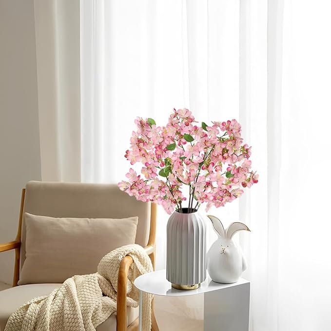 DILATATA Artificial Cherry Blossom Flowers 5 Pcs Silk Cherry Blossom Stems 22 Inch Long Stems Faux Silk Peach Flowers for Tall Vase Spring Decor Wedding Party Home Table Arrangement - Pink
