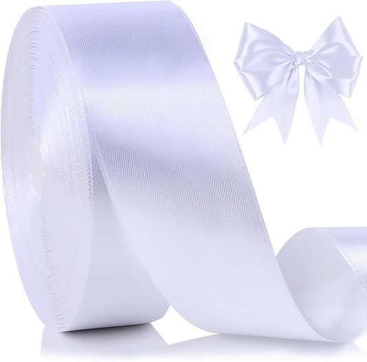 NESCCI 100 Yards Ribbon,1-1/2 Inch White Satin Ribbon,Single Face Satin Ribbons,Perfect for Gift Wrapping,Wedding Decoration,Handmade Bows, Wrapping Bouquet and More