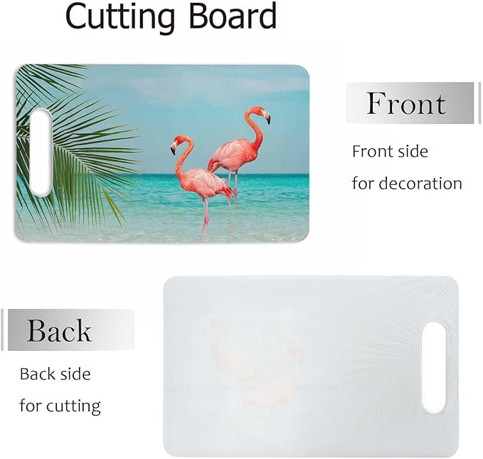 Flamingo Cutting Board with Handles Bird Blue Sea Sunny Sky Clouds Leaves Cutting Boards Plastic Safe Chopping Board for Kitchen 16" x 10" x 0.24"