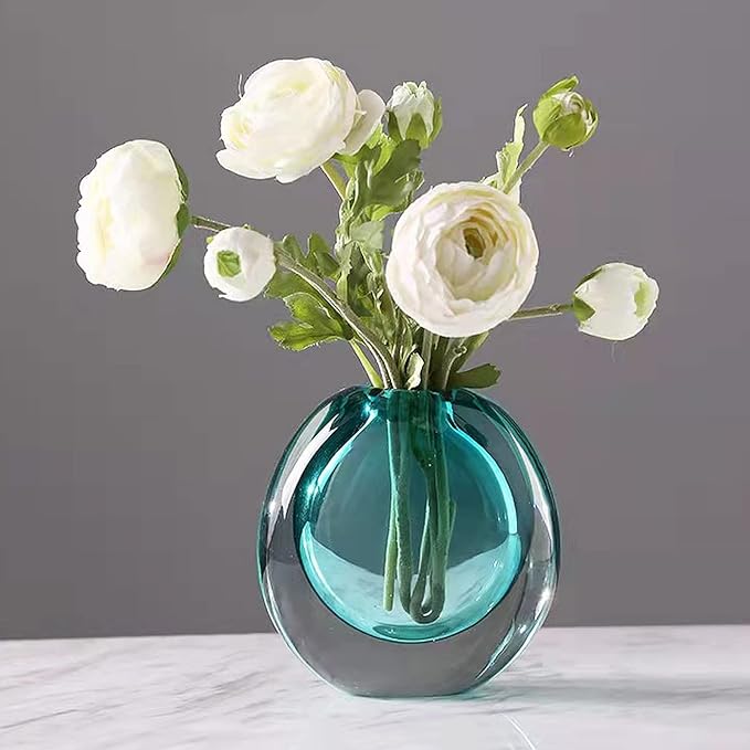 Crystal Vase, Modern Decorative Vase, Minimalist Floral Vase, Light Luxury Style for Home Decor, Centerpiece, Office, Pampas Grass, Dried Flowers, Flowers and Buds (Blue)