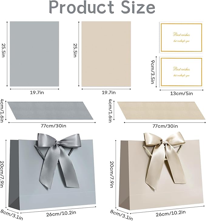 JMANNI Gift Bags, Medium Gift Bags for Presents with Bow Ribbon, Party Bags with Handles 4 Tissue Papers and 2 Cards for Weddings, Birthday, Party, Celebration, Christmas(Brown-Silver 2Pcs)