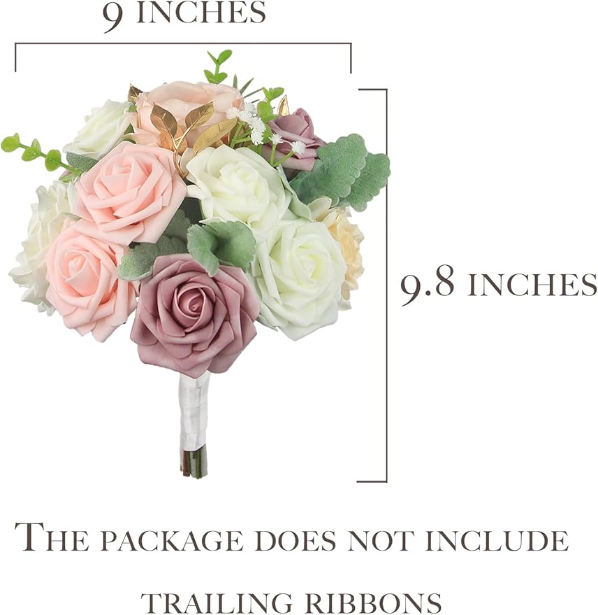 Rinlong 1Pc Dusty Pink Bridesmaids Bouquet Artificial Wedding Bouquets for Bridesmaid Silk Bouquet for Homecoming Prom