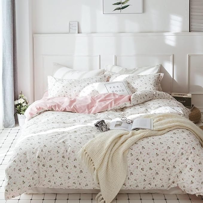 Comforter Twin Floral 2-Piece Soft Bedding Set - Garden Style Pink Flower Print Botanical Comforter & Pillowcases for All Seasons