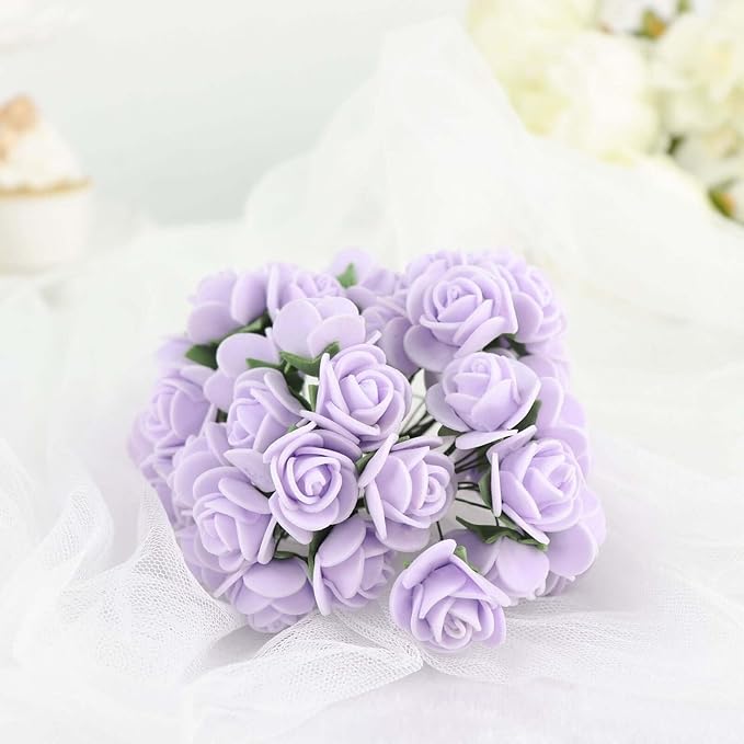 Efavormart 48 Roses | 4" Tall Lavender Real Touch Artificial DIY Foam Rose Flowers with Stem, Craft Rose Buds