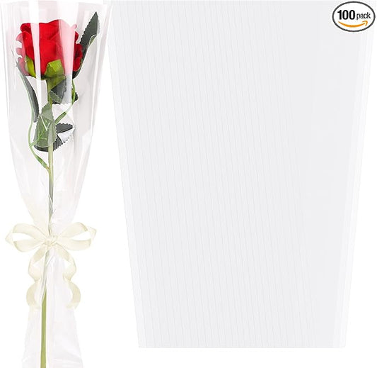 FOIMAS Flower Sleeves Bags,100Pcs Single Rose Packaging Bags for Mother'S Day Valentine's Day Flower Wrapping Party Supply Wedding Graduation Gift