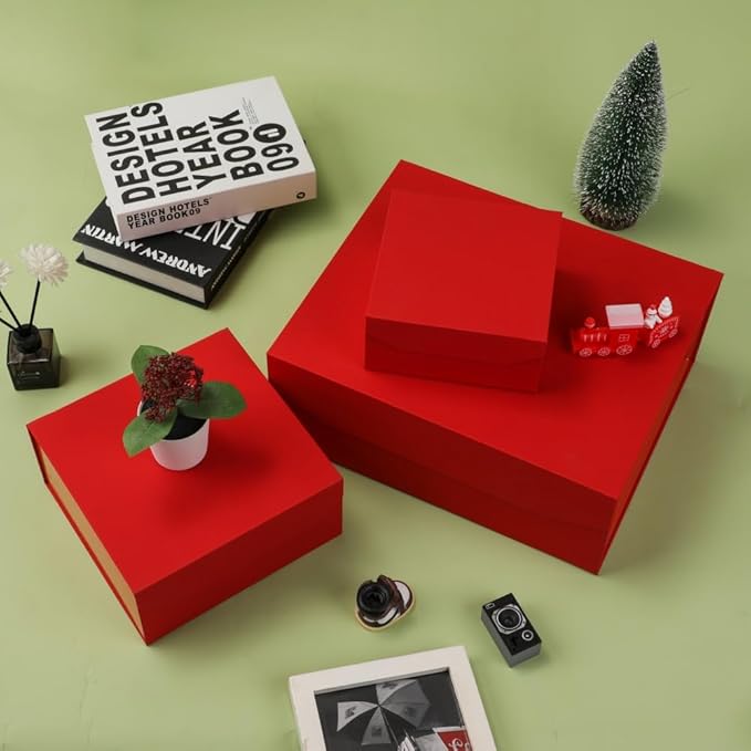 1 Pcs Red Gift Box Large 13x11x5.3 Inch Magnetic Boxes with Crinkle Paper Red Large Gift Box with Shredded Paper Luxury Gift Boxes with Lids for Presents
