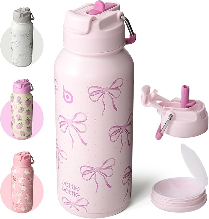 BOTTLE BOTTLE 32oz Insulated Water Bottle Stainless Steel Sport Water Bottle with Straw Dual-use Lid Design for Gym with Pill Box