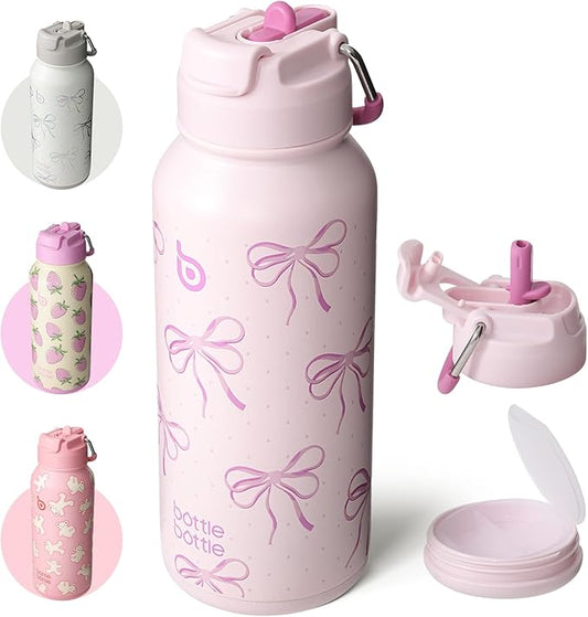 BOTTLE BOTTLE 32oz Insulated Water Bottle Stainless Steel Sport Water Bottle with Straw Dual-use Lid Design for Gym with Pill Box