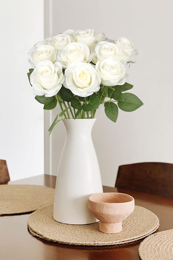 30pcs Roses Artificial Flowers Ivory Silk Roses with Long Stems Fake Flowers for Wedding Bouquet Centerpices Decorations Party Bridal Baby Shower Home Decor