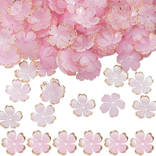 SUNNYCLUE 1 Box 200pcs Flower Bead Caps Floral Spacer Beads Pink Acrylic Cherry Blossom Sakuras Spring 5-Petal Gradient Flowers Bead Bulk for Jewelry Making Bracelets Necklaces Craft Supplies