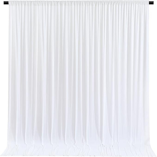 White Backdrop Curtains 10 Panels, 10 Feet Wrinkle-Free Polyester Photography Backdrop Drapes for Wedding Baby Shower Party Background Backdrop Stand- 10FTX40FT