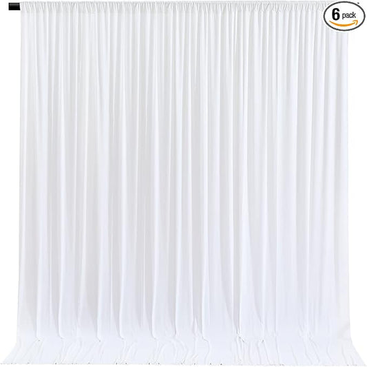 White Backdrop Curtains 6 Panels, 10 Feet Wrinkle-Free Polyester Photography Backdrop Drapes for Wedding Baby Shower Party Background Backdrop Stand- 24 X10FT (White)