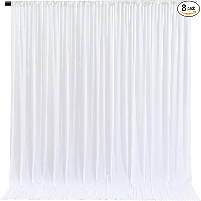 White Backdrop Curtains 8 Panels, 10 Feet Wrinkle-Free Polyester Photography Backdrop Drapes for Wedding Baby Shower Party Background Backdrop Stand- 32 X10FT (White)