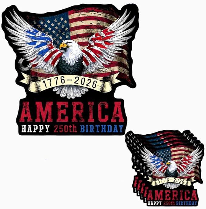 HANDICHI Design 5-Pack 2 Inch America 250th Birthday Stickers (1776–2026), Waterproof Patriotic Eagle & Flag Vinyl Decals