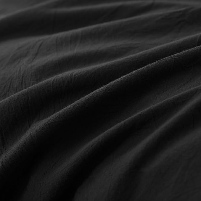 JIYUAN 100% Washed Cotton Duvet Cover Set 3 Pieces Super Queen, 1 Duvet Cover 90x98 Inches(Comforter Not Included) and 2 Pillowcases,Linen Feel Bedding Set Comfy and Breathable,Black
