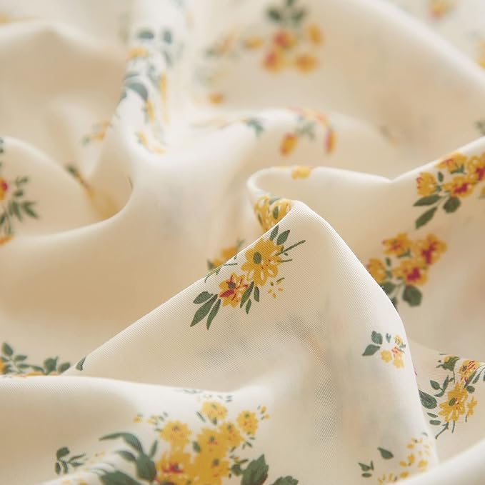 EAVD Yellow Floral Duvet Cover Full Soft Cotton Floral Cottagecore Rose Floral Bedding Set with 2 Pillowcases Chic Shabby Botanical Comforter Cover with Zipper Closure