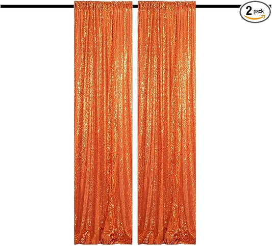 Orange Sequin Backdrop Curtains 2FT x 8FT 2 Panels Curtains Backdrop Glitter Photography Backdrop Drapes for Wedding Birthday Party