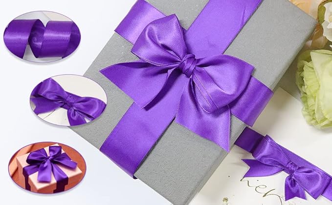 Double Face Purple Satin Ribbon 1-1/2 inch X 50 Yards Polyester Purple Ribbon for Gift Wrapping Very Suitable for Weddings Party Invitation Decorations and More