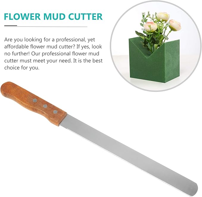 Florist Professional Knife Floral Foam Knife Foam Cutter Stainless Steel Flower Mud Cutting Tool with Wooden Handle Florist Accessory Cutter