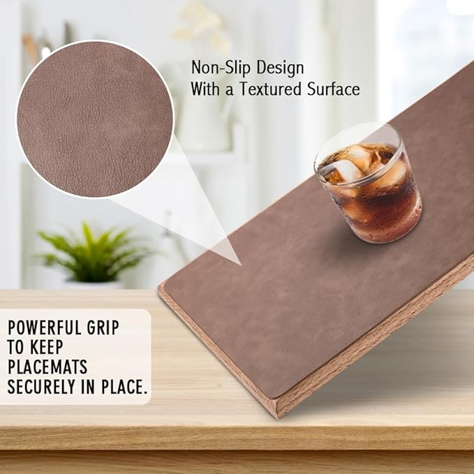UnivoColors Washed Cowhide Pattern Faux Leather Big Size Placemats Set of 4, Waterproof Easy to Clean Anti-Slip PU Table Mats for Party Decoration19.7″×13.6″,Dark Grey Retro Cowhide Pattern