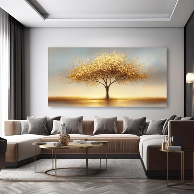 LAVIKARS Modern Tree of Life Wall Art for Living Room Office Golden Sunset Abstract Landscape Canvas Painting Prints Large Nature Artwork Home Kitchen Bedroom Decor (20x40 Inches)